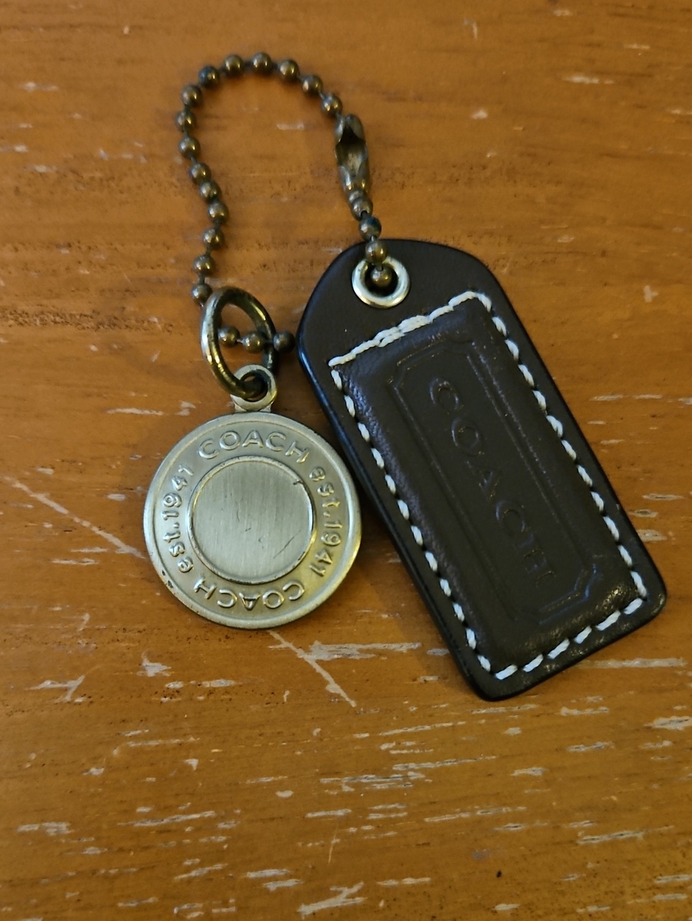 Coach Brown Leather Hang Tag with Brass-Tone Medallion